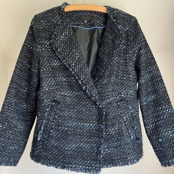 Navy Metallic‎ Tweed Blazer Jacket Talbots Size 10 Career Evening Professional - Picture 3 of 10